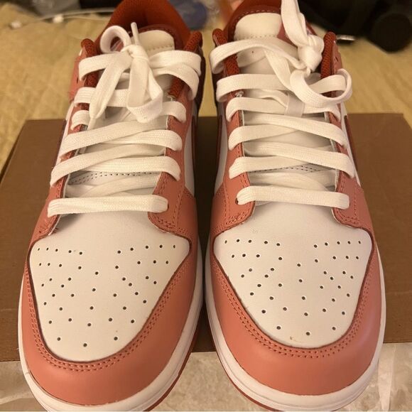 NIKE Dunk Low Panda Sneakers- White/Red Stardust/ Rugged Orange, Size W10.5/M9 - Picture 4 of 14